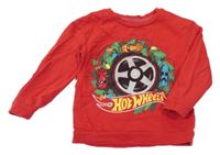 Červená mikina s auty - Hot Wheels a vánočním motivem St. Bernard