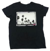 Černé tričko s potiskem s palmami Primark
