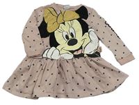 Pudrové puntíkaté teplákové šaty s Minnie Disney