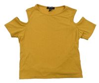 Okrové žebrované crop tričko s průstřihy New Look