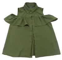 Khaki halenka s volánem a průstřihy Primark