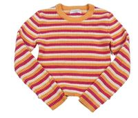 Oranžovo-malinovo-bílý pruhovaný žebrovaný žinylkový crop svetr Primark