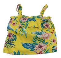Žlutý květovaný top s listy a volánem Primark