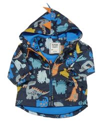 Tmavomodrá šusťáková podzimní bunda s dinosaury a kapucí Matalan
