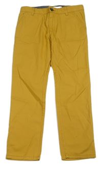 Hořčicové plátěné slim fit kalhoty H&M
