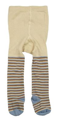 Béžovo-hnědo-modré pruhované punčocháče