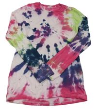 Růžovo-tmavomodro-zelené batikované triko Y.F.K.