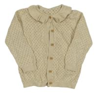 Béžový perforovaný propínací svetr s límečkem Tu