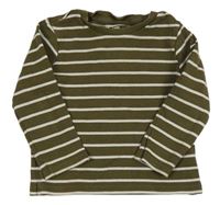 Khaki-bílé pruhované žebrované triko Tu