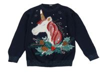 Tmavomodrý svetr s jednorožcem s flitry Tu