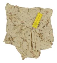 Nové - Béžové květované mušelínové šaty s všitým body a mašlí Shein