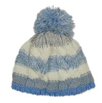 Modro-šedo-bílá pruhovaná pletená čepice s bambulí Nutmeg
