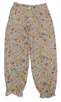 Bílé květované bavlněné kalhoty C&A