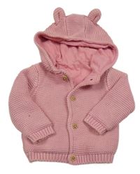 Starorůžový podšitý propínací svetr s kapucí s oušky M&S