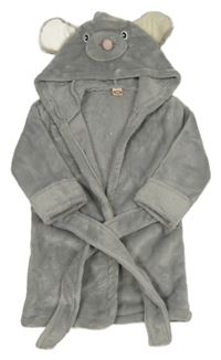 Šedý chlupatý župan s kapucí s oušky - myška
