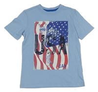 Světlemodré tričko s americkou vlajkou GAP
