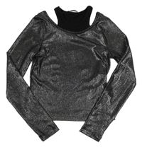 Černo-stříbrné žebrované crop triko s průstřihy George