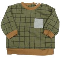 Khaki-černá kostkovaná mikina s kapsou