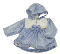 Modro-bílá kožešinová parka s mašlí a kapucí