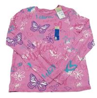 Nové - Tmavorůžové triko se srdíčky a hvězdami Primark