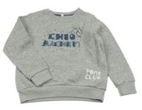 Šedá melírovaná mikina s nápisem a koněm