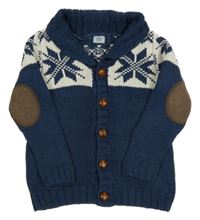 Tmavomodro-bílý propínací svetr se vzorem F&F