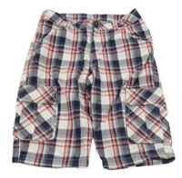 Tmavomodro-bílo-červené kostkované plátěné cargo kraťasy Alive