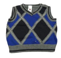 Tmavošedo-tmavomodro-modrá károvaná svetrová vesta C&A