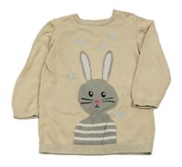 Béžová svetrová šatová tunika s králíkem Dopodopo