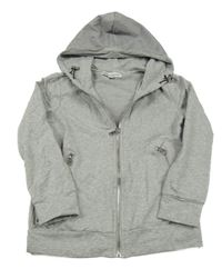 Šedá melírovaná propínací mikina s šusťákovou kapucí