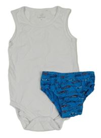 2set - Bílé body + modré slipy s auty