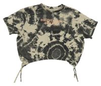 Béžovo-černé batikované crop tričko s nápisem H&M