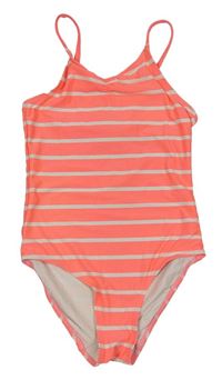 Neonově růžovo-bílé pruhované jednodílné plavky H&M