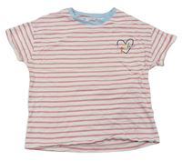 Bílo-růžové pruhované tričko se srdcem M&S