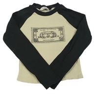 Černo-béžové žebrované crop triko s nápisem H&M