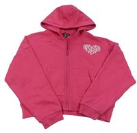Růžová propínací crop mikina s nápisem a kapucí zn. Primark