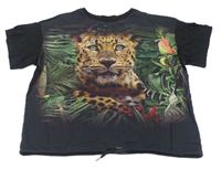 Černé crop tričko s gepardem H&M