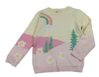 Smetanovo-růžový lehký svetr s květy a stromky Primark