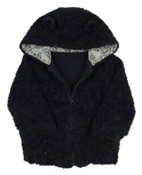 Tmavomodrá huňatá podšitá propínací mikina s kapucí zn. George