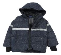 Tmavomodrá flekatá šusťáková zimní bunda s reflexním pruhem a kapucí Lupilu