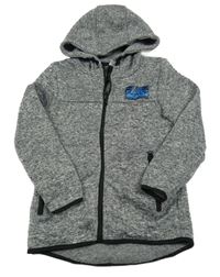 Šedá pletená thermo propínací mikina s nápisem a kapucí Y.F.K.