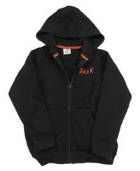 Černá propínací mikina s nápisem a kapucí 