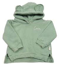 Zelená mikina s nápisem a kapucí s ušima 