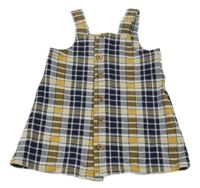 Tmavomodro-žluto-béžové kostkované propínací šaty F&F