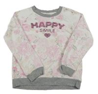 Bílo-růžovo-šedá mikina s nápisem z flitrů 