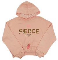 Světlerůžová crop mikina se zlatým nápisem a kapucí River Island
