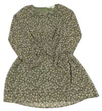 Khaki květované šifonové šaty H&M