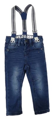 Tmavomodré skinny rifle s kšandami Dopodopo