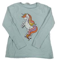 Světlemodré triko s jednorožcem H&M