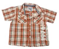 Červeno-béžovo-hnědá kostkovaná košile s číslem Matalan